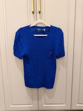 Ralph Lauren Bright Blue Cable Knit Short Sleeve Sweater